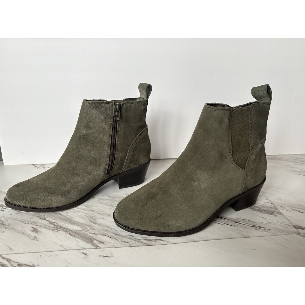 Vionic Roseland Olive Green Suede Booties - 7, Water Repellent, Comfort Orthodic
